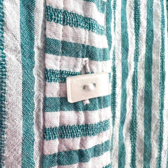 Habitat Womens Size Small Teal Stripe Gauze Blouse Shirt Top Short Sleeve Art - Picture 3 of 7